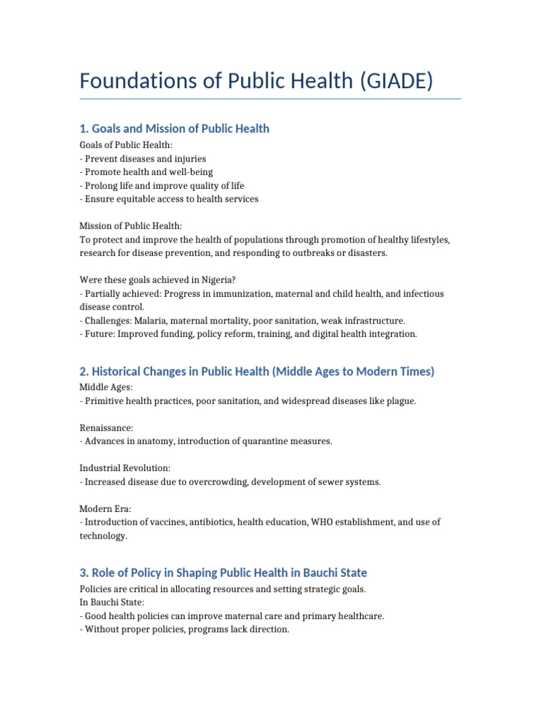 Foundations of Public Health Overview | PDF | Public Health ...
