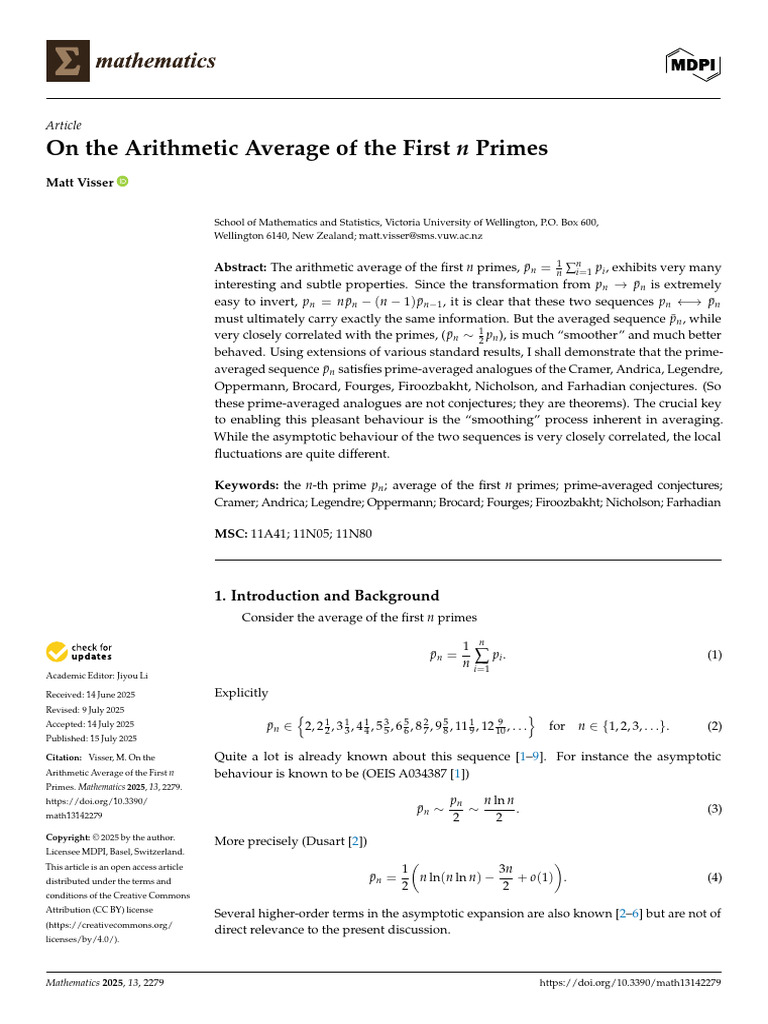 Average of First n Primes Explored | PDF | Prime Number | Pi