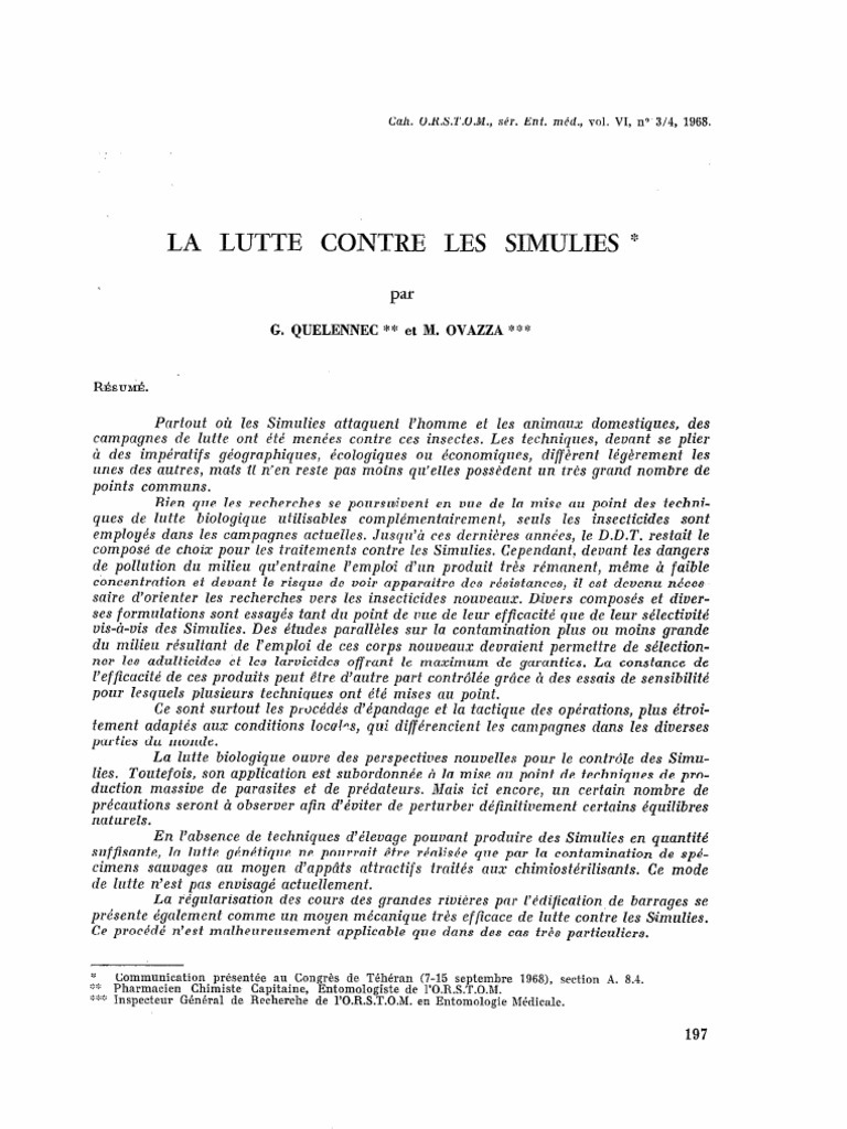 Lutte contre les Simulies : Techniques et Insecticides | PDF ...
