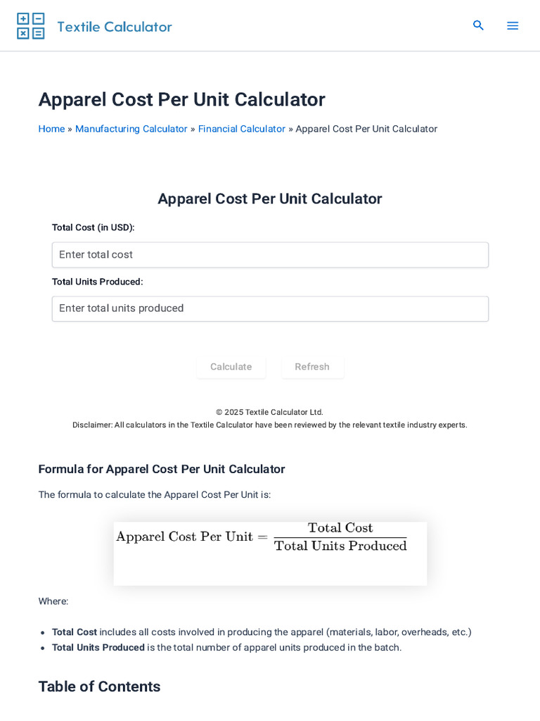 Apparel Cost Per Unit Calculation Guide | PDF | Cost Of Goods Sold ...