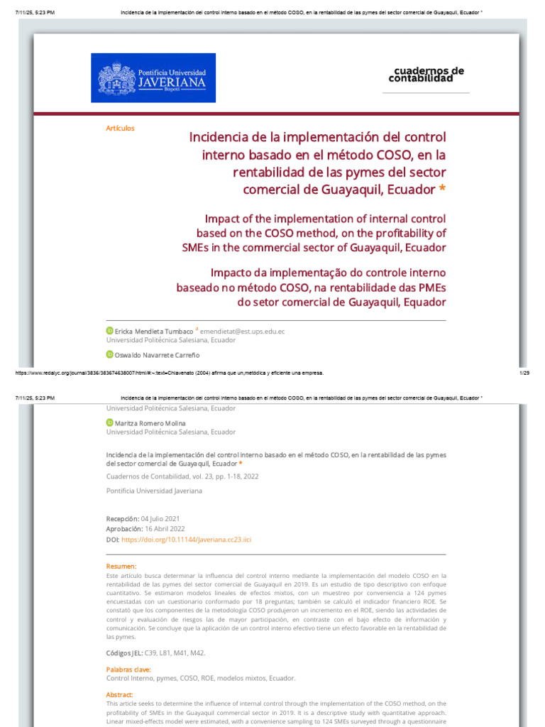 Incidencia de La Implementación Del Control Interno Basado en El Método ...