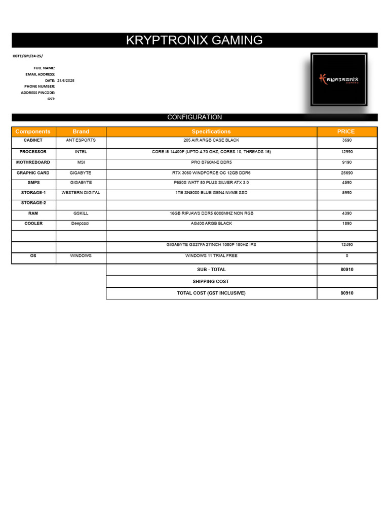 Kryptronix PC Quotation Template | PDF | Computer Hardware | Computing