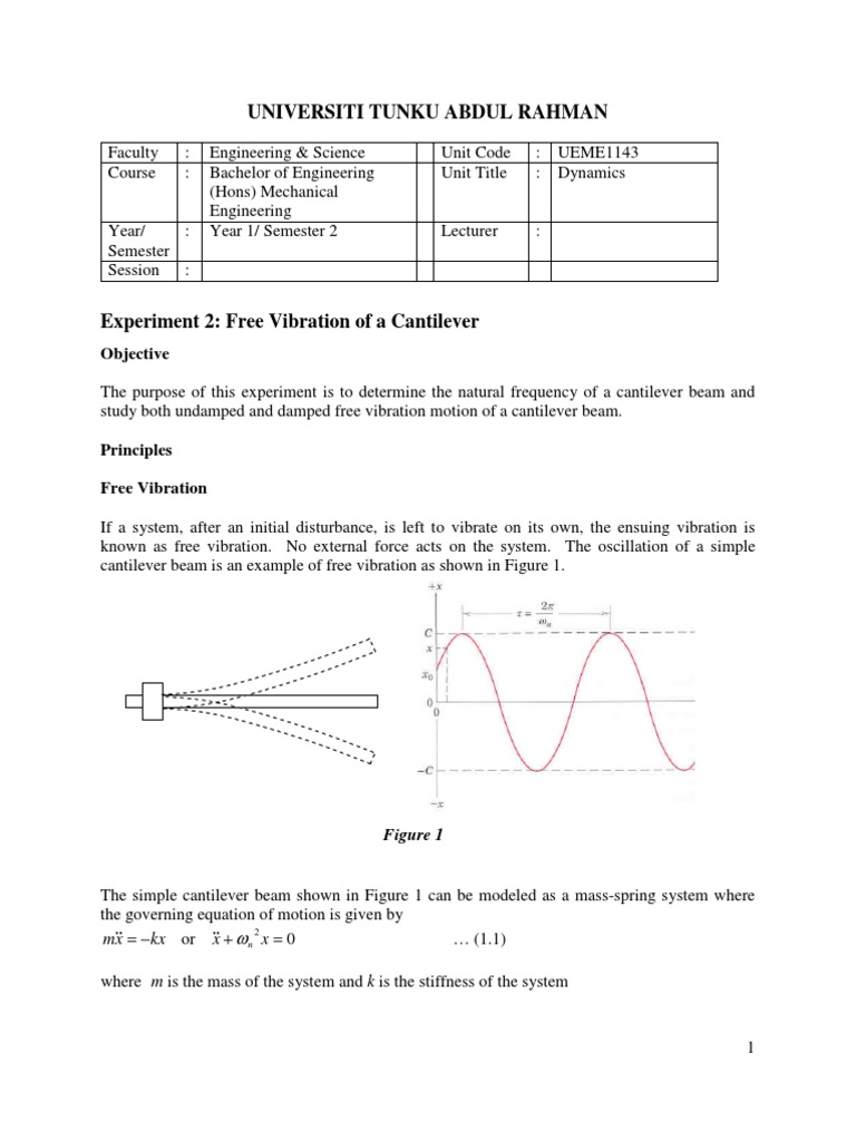 Free Vibration of Cantilever Beam Experiment | PDF | Mechanics ...
