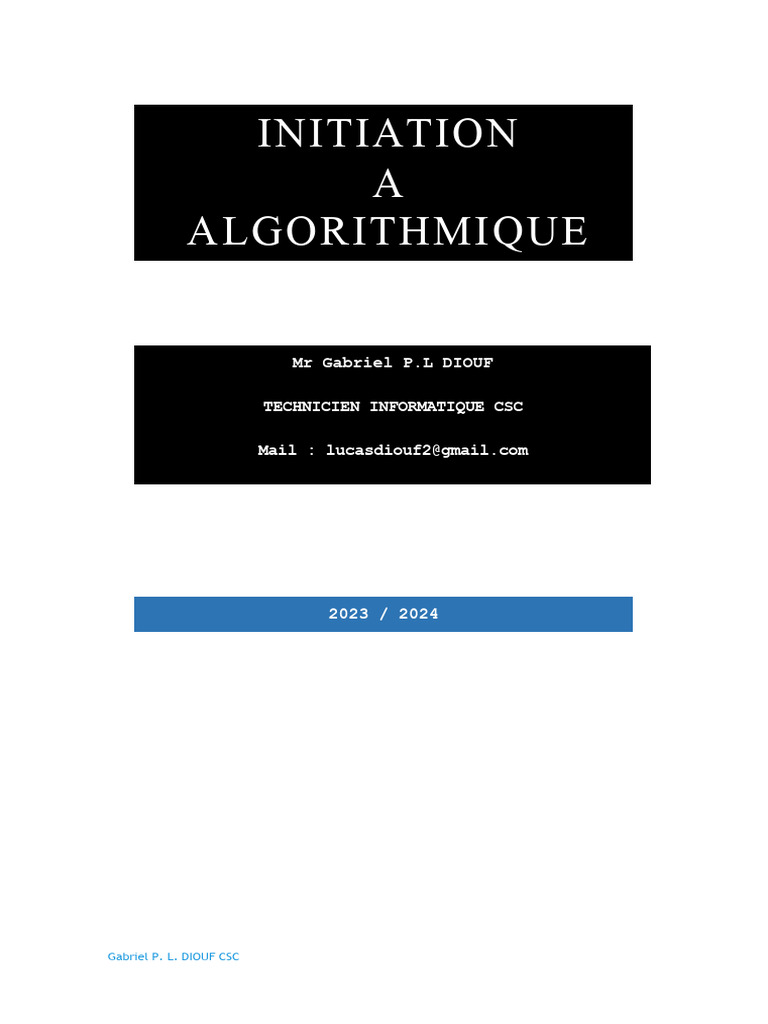Introduction à l'Algorithmique et Programmation | PDF | Programmation ...