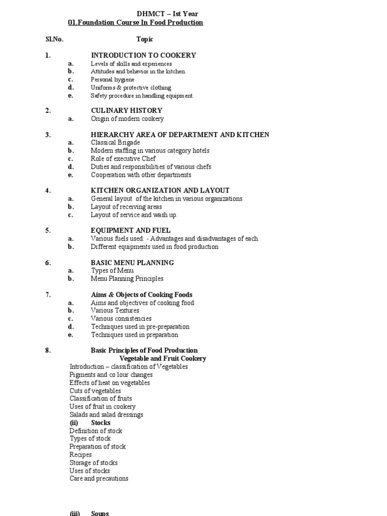 DHM Syllabus PDF Indian Cuisine Food Preservation