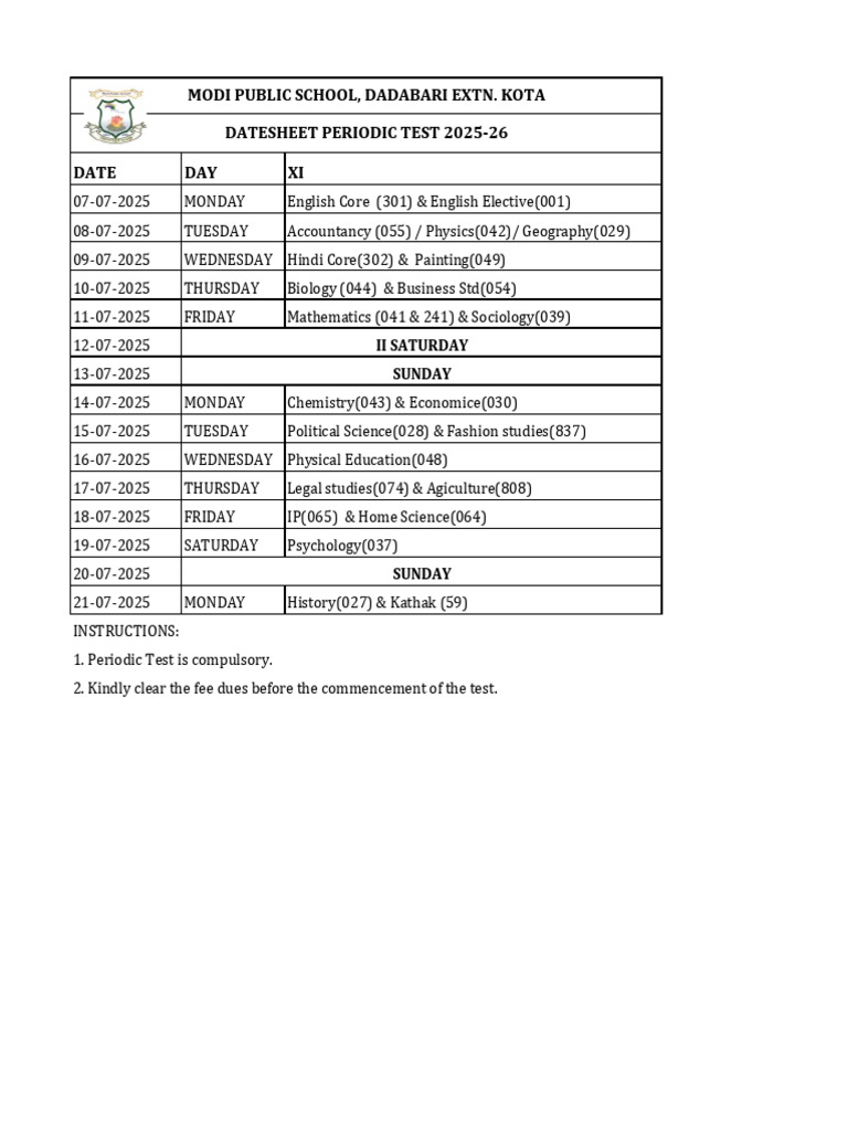 11th Monthly Exam Schedule 2025 | PDF