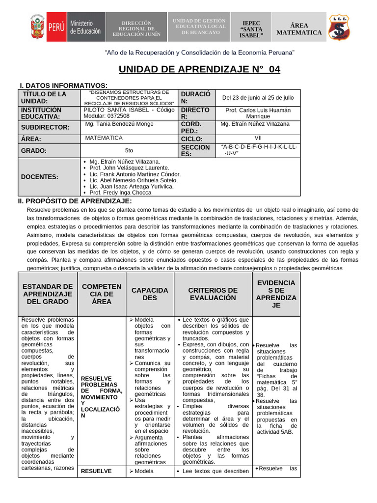 Unidad de Aprendizaje 04 2025 Modificada Ultima | PDF | Geometría ...