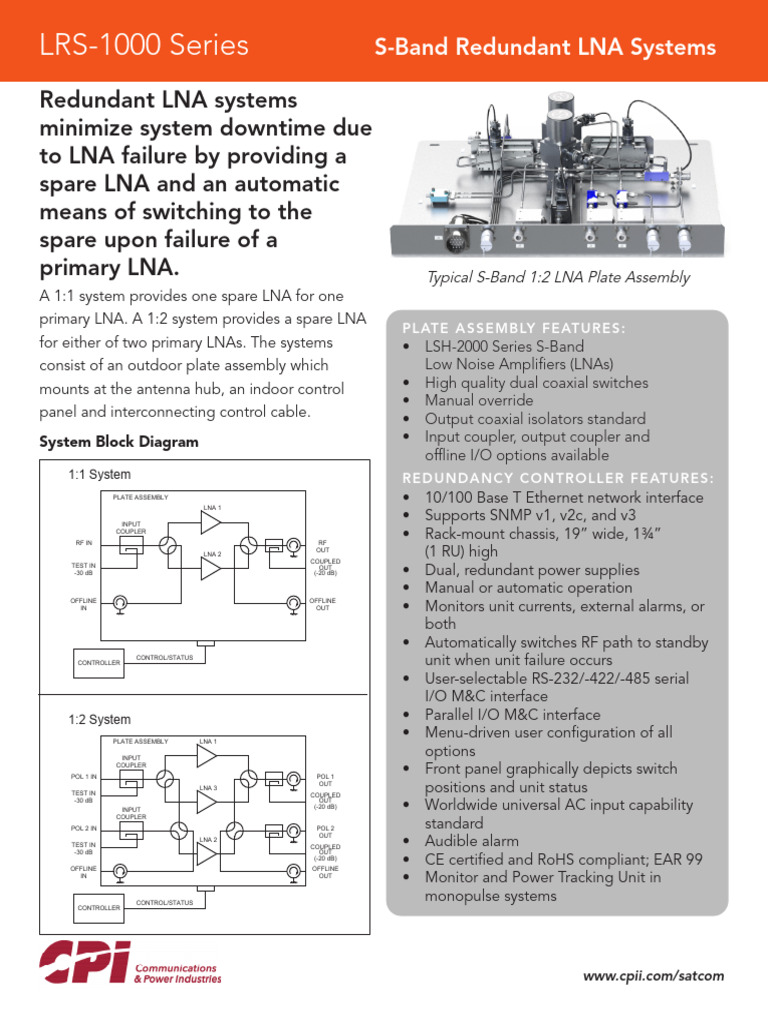 LRS-1000 S-Band Redundant LNA Systems | PDF | Input/Output | Power Supply