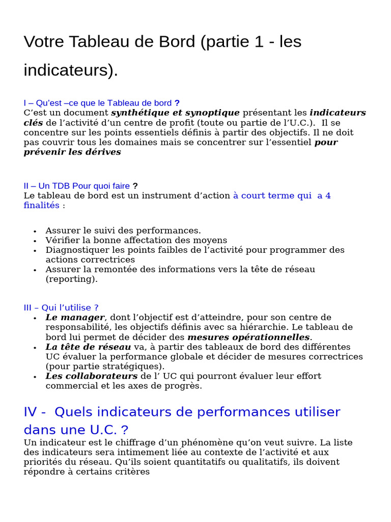 Indicateurs Clés du Tableau de Bord | PDF | Sodles | Stock