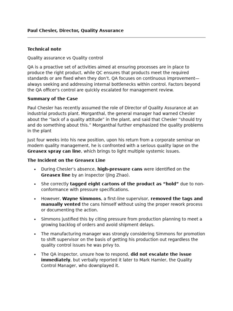Paul Chesler - Quality Assurance Worksheet | PDF | Quality Assurance ...