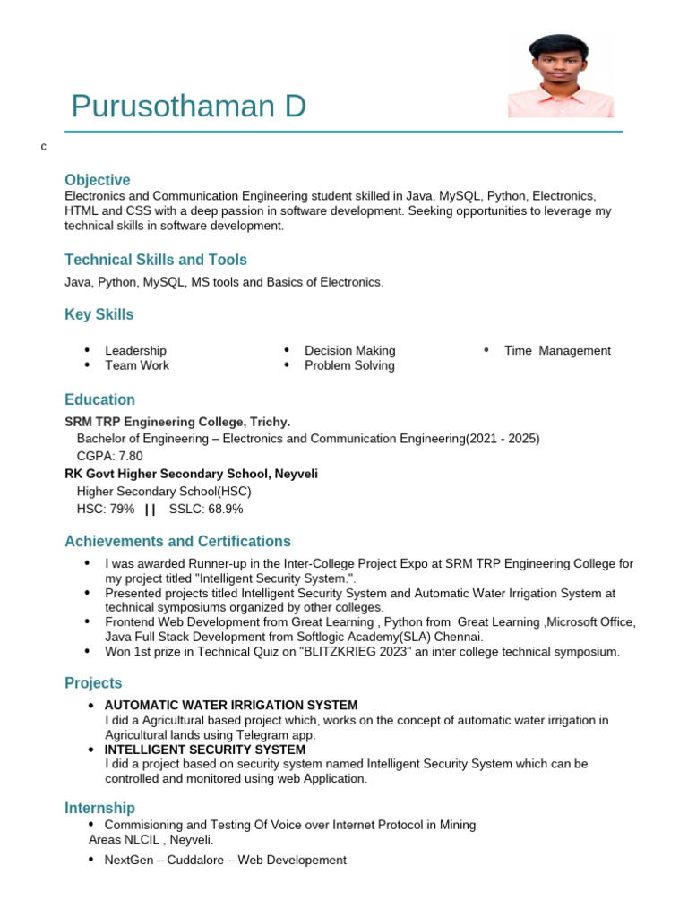 Electronics Engineering Student Profile | PDF