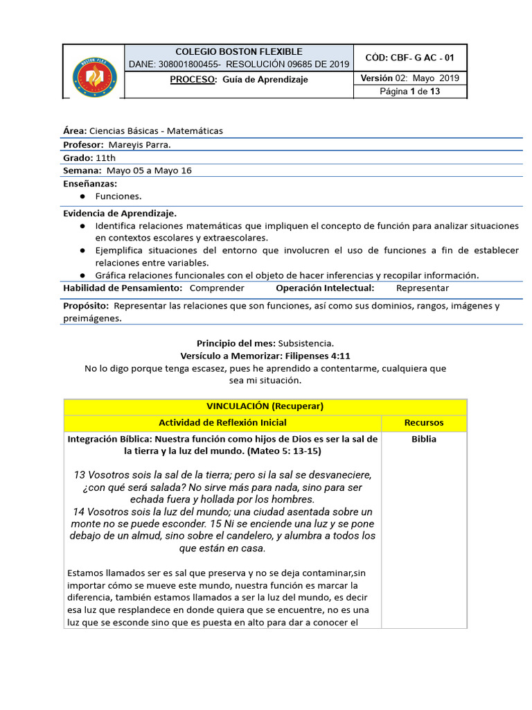 Semana 1 y 2 Guía de Aprendizaje 11° | PDF | Aprendizaje