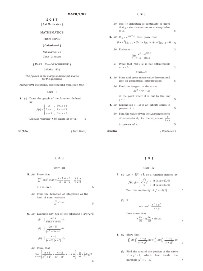 Mathematics I Semester 2017 | PDF | Limit (Mathematics) | Mathematics