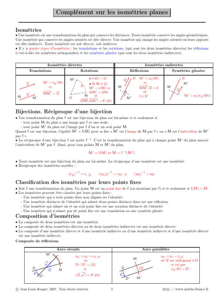 Isométries planes : types et propriétés | PDF | Angle | Mathématiques
