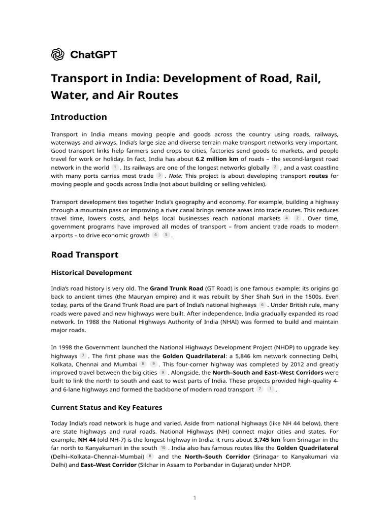 Transport Development in India | PDF | Port | Train
