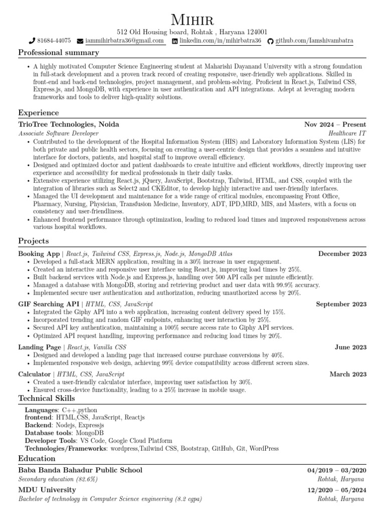 Resume Mihir SoftwareDev | PDF | Java Script | Web Development