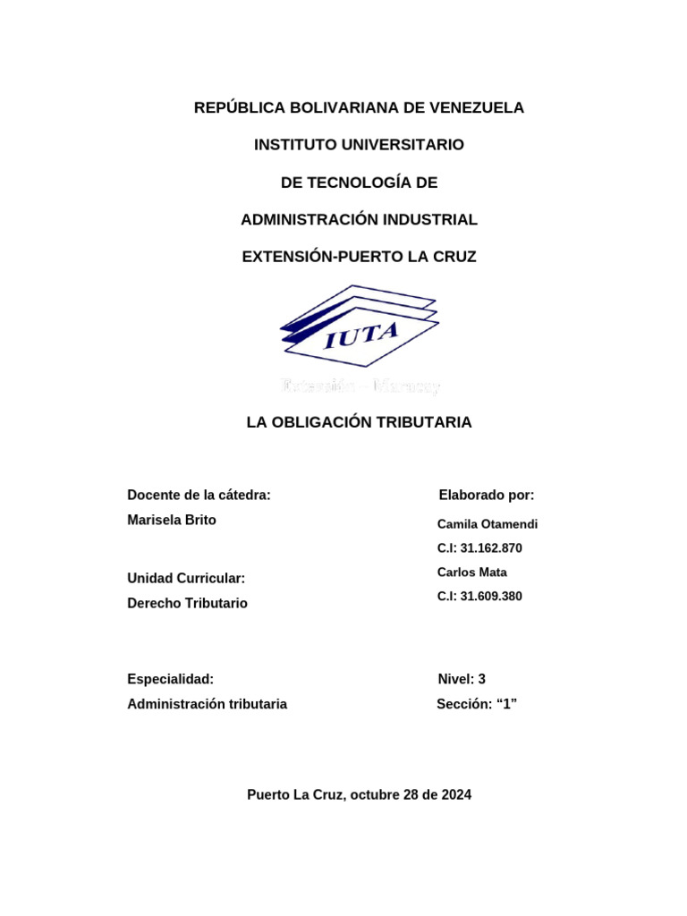 Obligación Tributaria en Venezuela | PDF | Impuestos | Tasa de impuesto