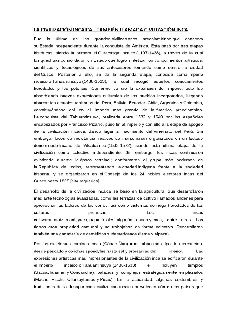 La Cultura Inca | PDF | Imperio Inca | Perú