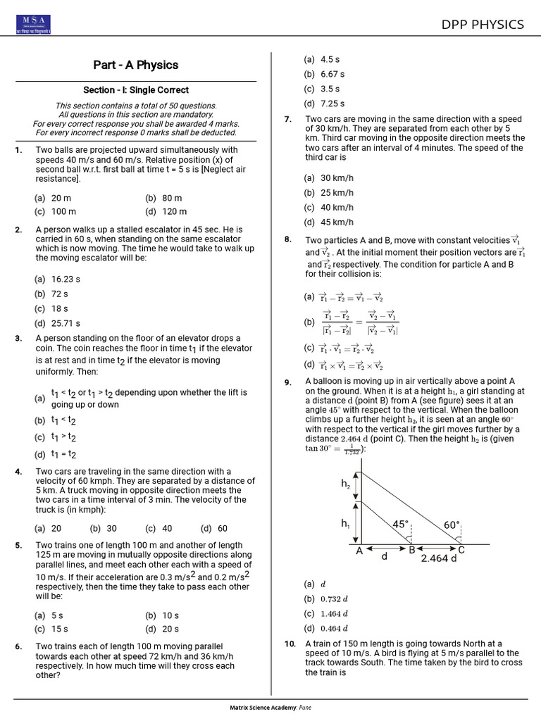DPP - PHYSICS TestPaper 1752567679 | PDF | Speed | Acceleration