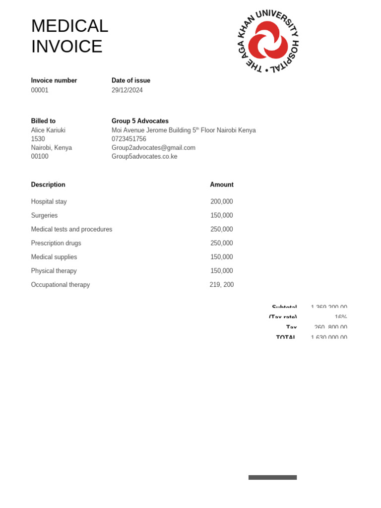 Hospital Bill Receipt - Kenya 2024 | PDF