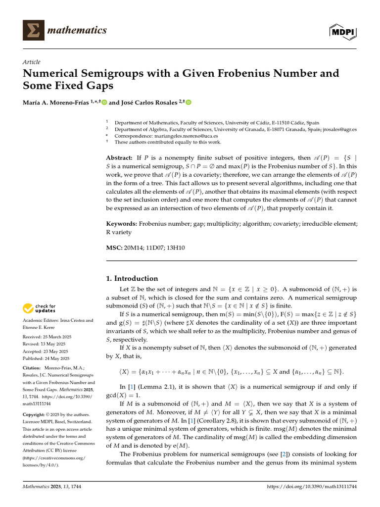 Numerical Semigroups with Fixed Gaps | PDF | Mathematical Structures ...