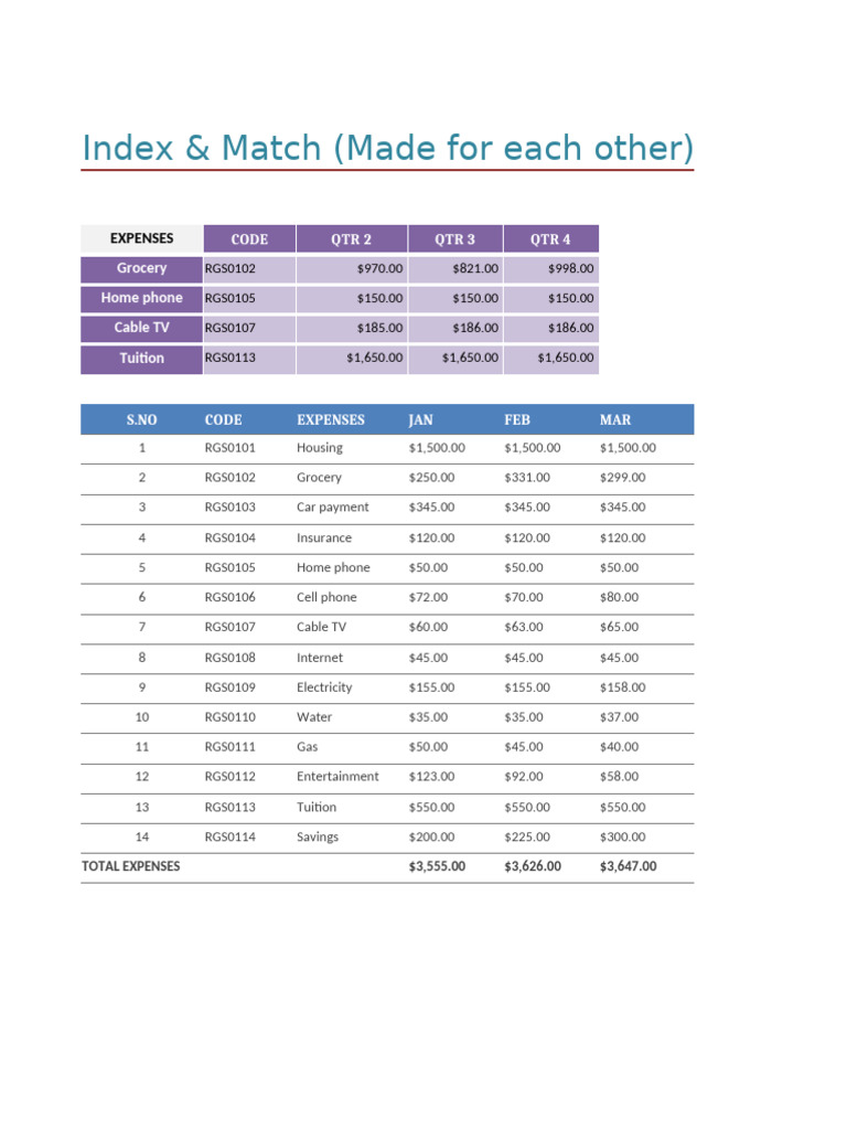 Index & Match (Made For Each Other) : Expenses | PDF