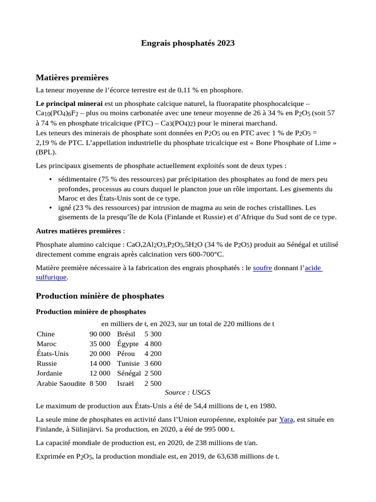 Engrais phosphatés : production et ressources 2023 | PDF | Phosphate ...