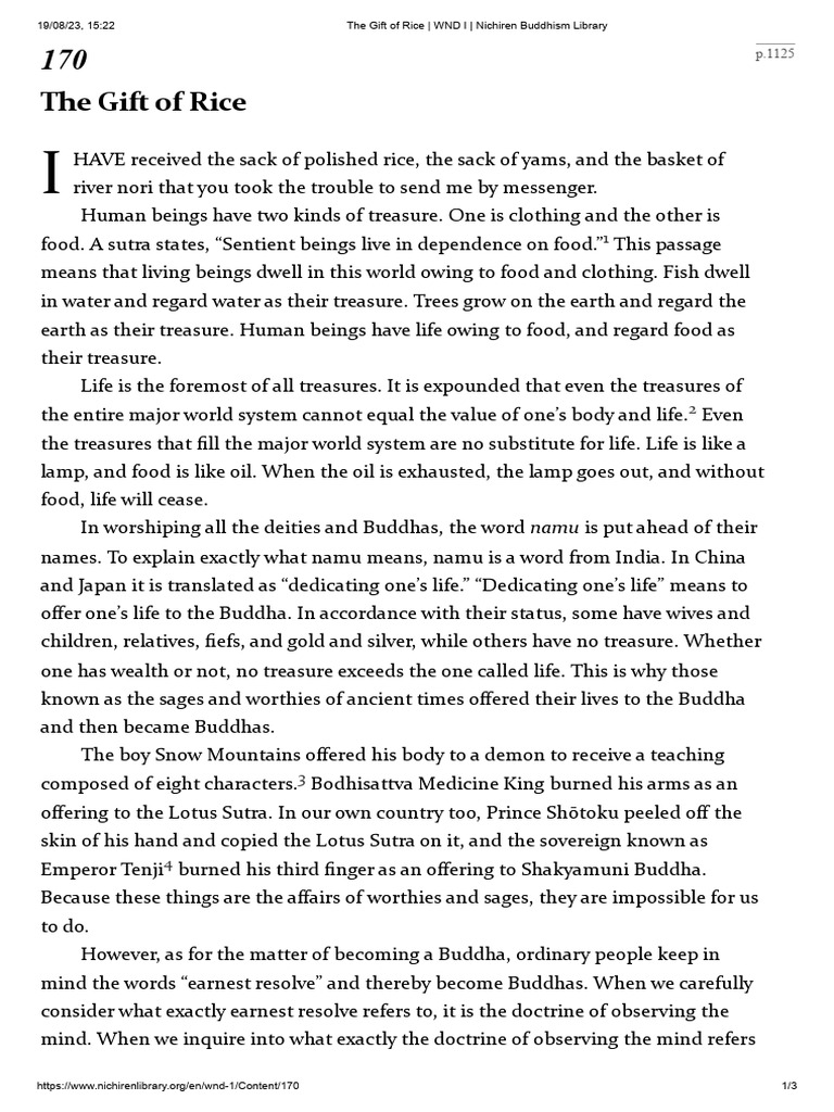The Gift of Rice in Nichiren Buddhism | PDF | Lotus Sutra | Bodhisattva