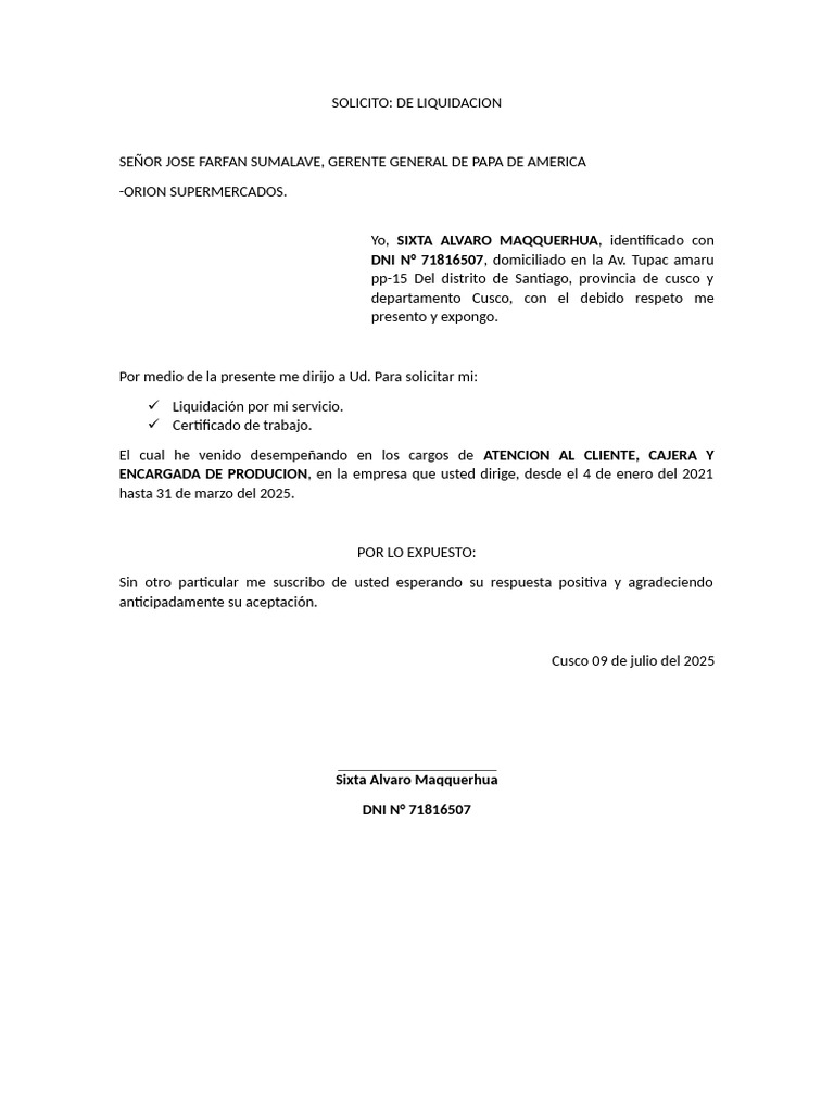 Solicito de Sixta | PDF
