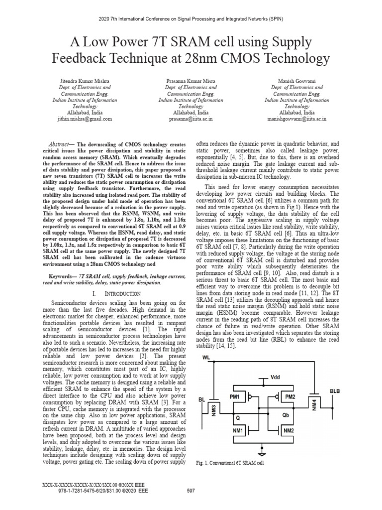 Low Power 7T SRAM Cell Design | PDF | Computer Memory | Cmos