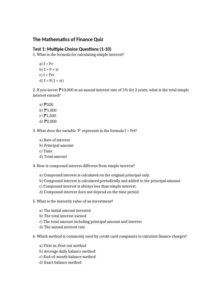 Finance Quiz: Interest & Investments | PDF | Interest | Compound Interest