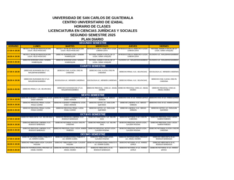 Horario Clases Licenciatura Derecho 2025 | PDF | Justicia | Crimen y ...
