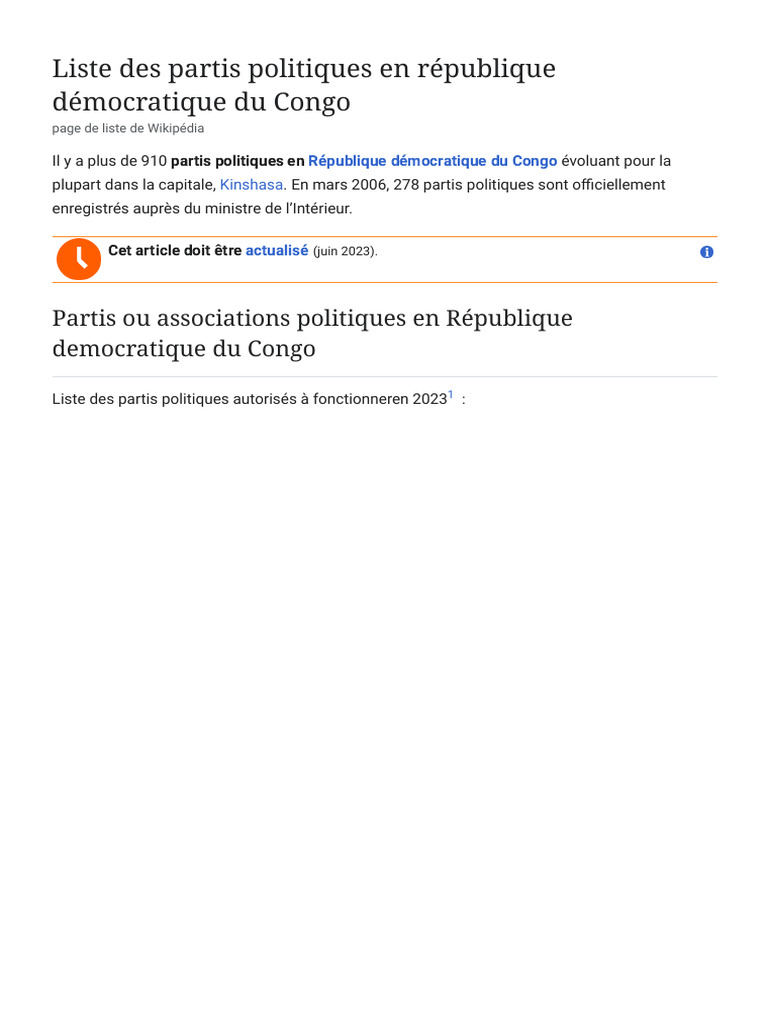 Liste des partis politiques en RDC 2023 | PDF | Congo belge ...