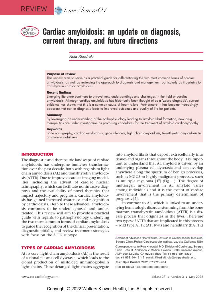 Cardiac Amyloidosis An Update On Diagnosis, Current Therapy, and | PDF ...