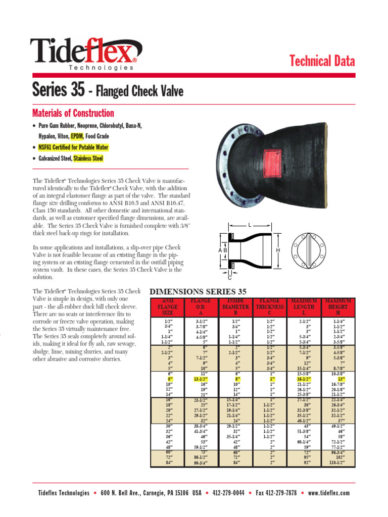 Tideflex Series 35 Check Valve Specs | PDF | Valve | Plumbing