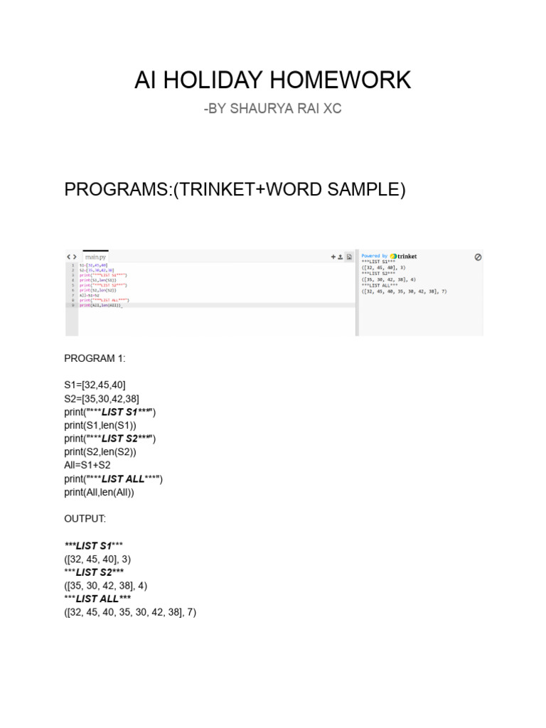 Ai Holiday Homework Shaurya Rai XC Eps | PDF