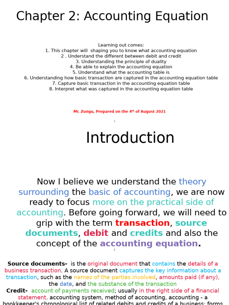 Chapter 2 Accounting Equation | PDF | Debits And Credits | Business ...