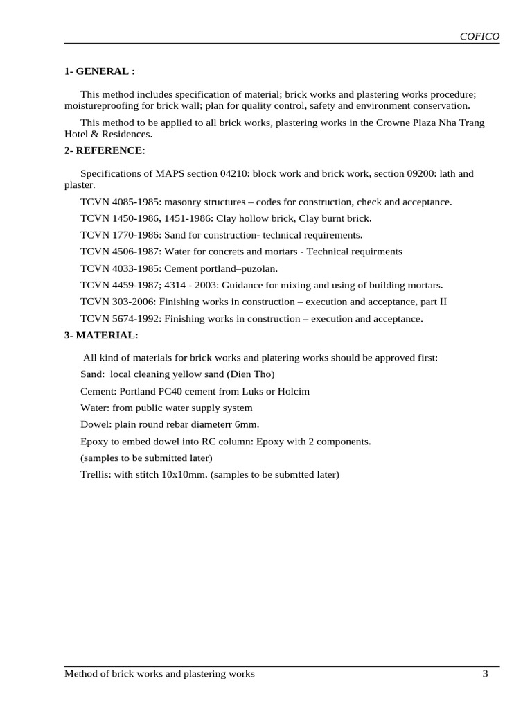 Brickwork and Plastering Method Statement | PDF | Brick | Mortar (Masonry)