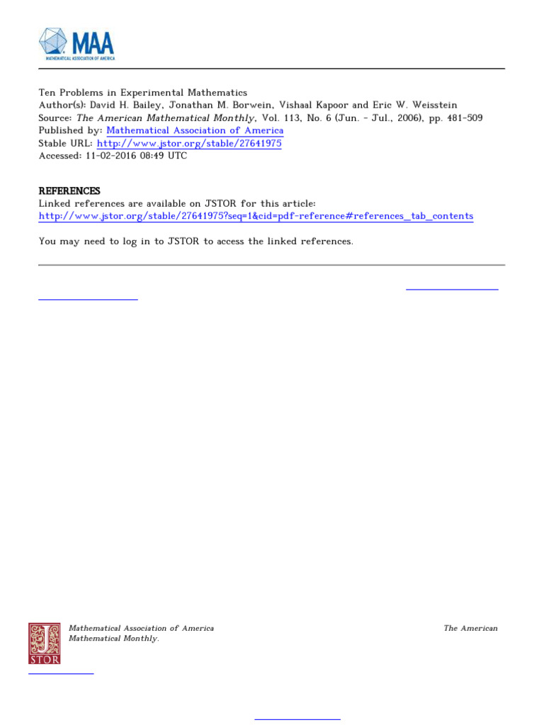 Ten Experimental Math Problems | PDF | Algebra | Mathematical Analysis