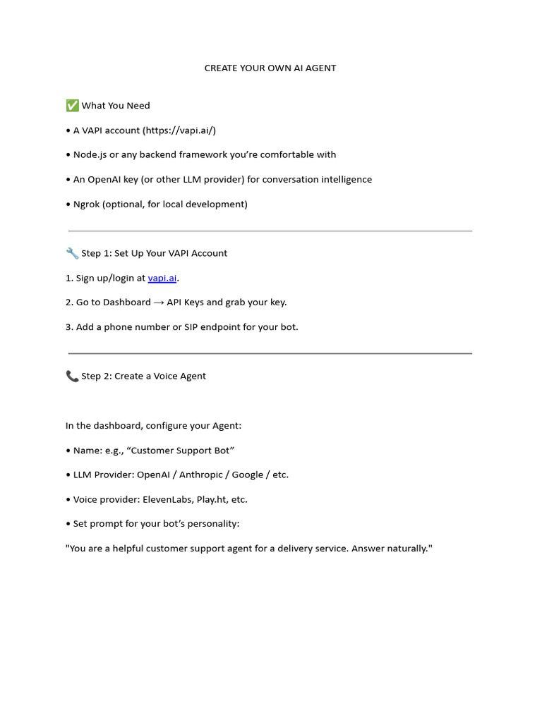 Create an AI Voice Agent with VAPI | PDF