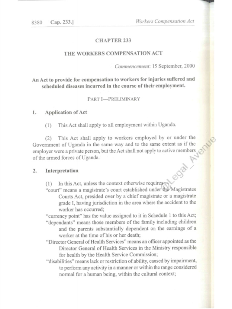 Revised Workers Compensation Act Cap 233 | PDF