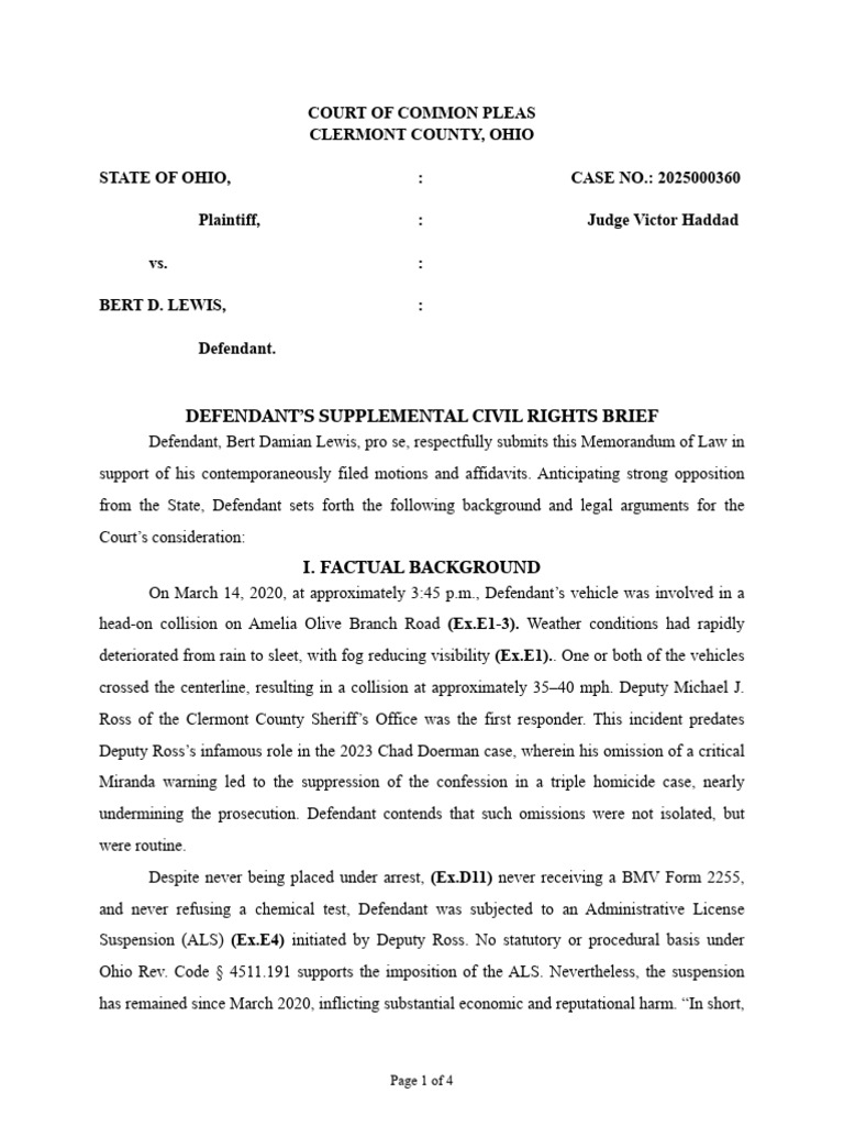 Lewis's Civil Rights Defense Brief | PDF | Arraignment | Fax
