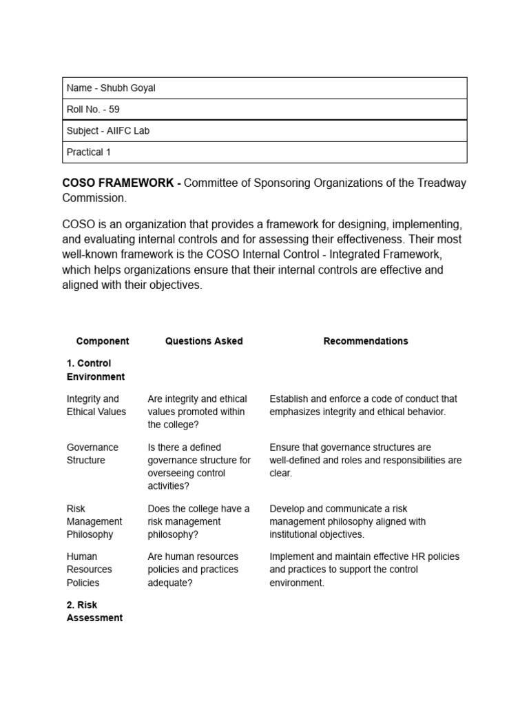COSO Framework for Internal Controls | PDF | Risk | Internal Control
