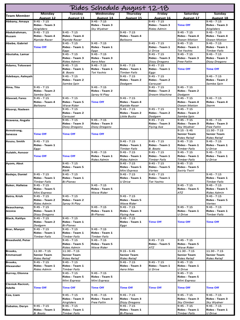 WP Contentuploads202408Rides Schedules August 12 18 PDF | PDF ...