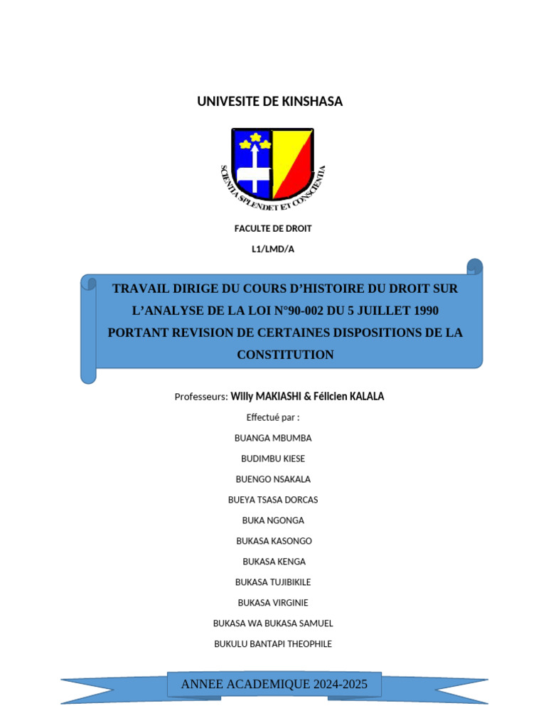 Analyse de la Loi N°90-002 en RDC | PDF | Constitution | République du ...