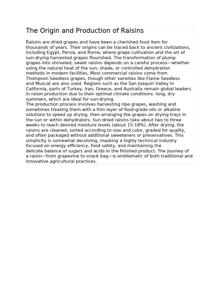 Origins and Production of Raisins | PDF