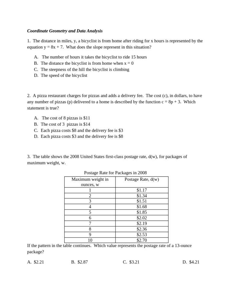 Coordinate Geometry and Data Analysis Exercises | PDF