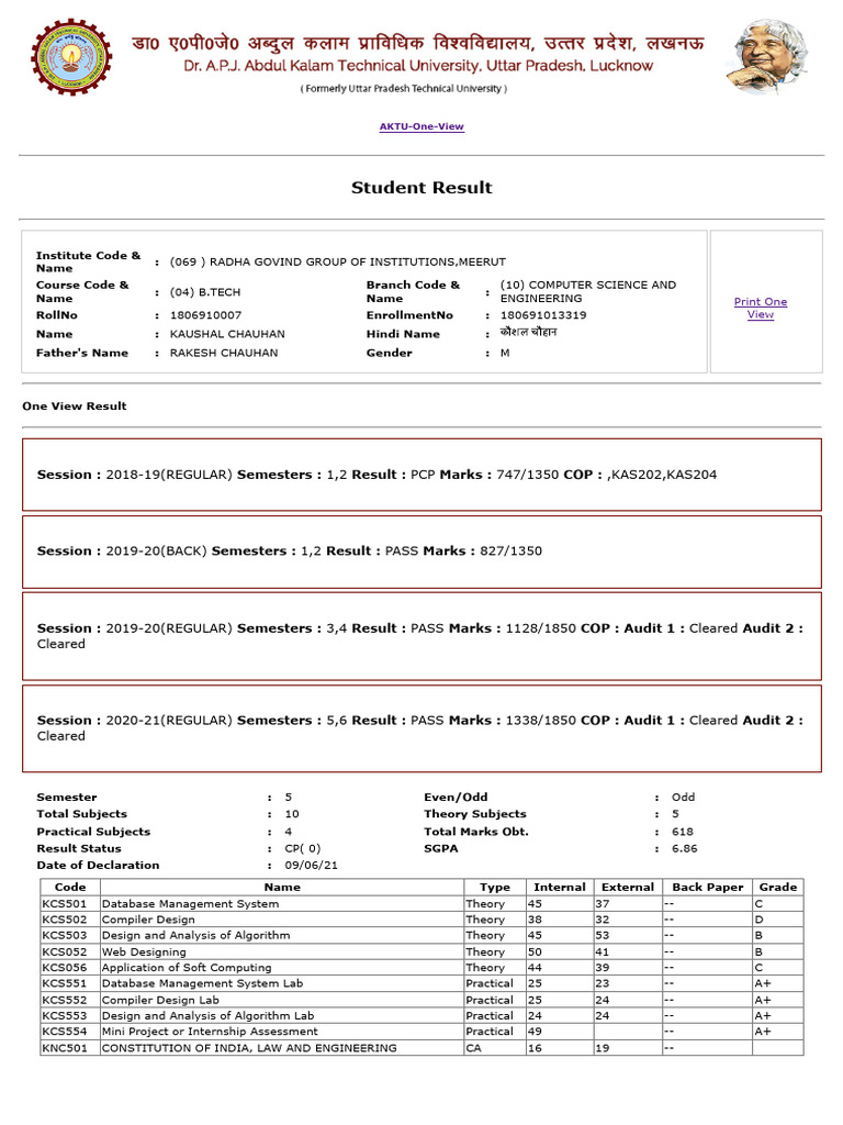 AKTU Computer Science Results Overview | PDF | Software Engineering ...
