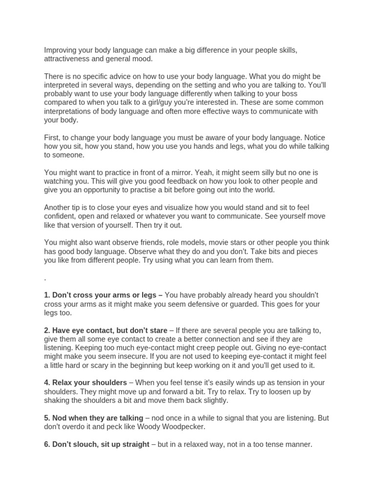 Improving Your Body Language-1 | PDF | Body Language | Human Communication