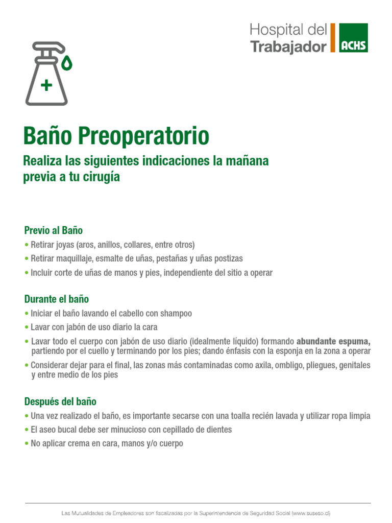 Instrucciones para Baño Preoperatorio | PDF